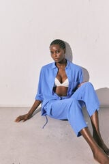 Women'secret Cal&ccedil;as compridas de linho azul azul