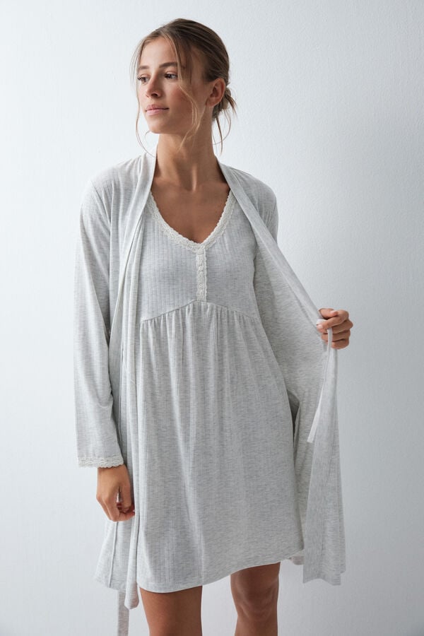 Women'secret Robe comprida com cinto cinza cinzento