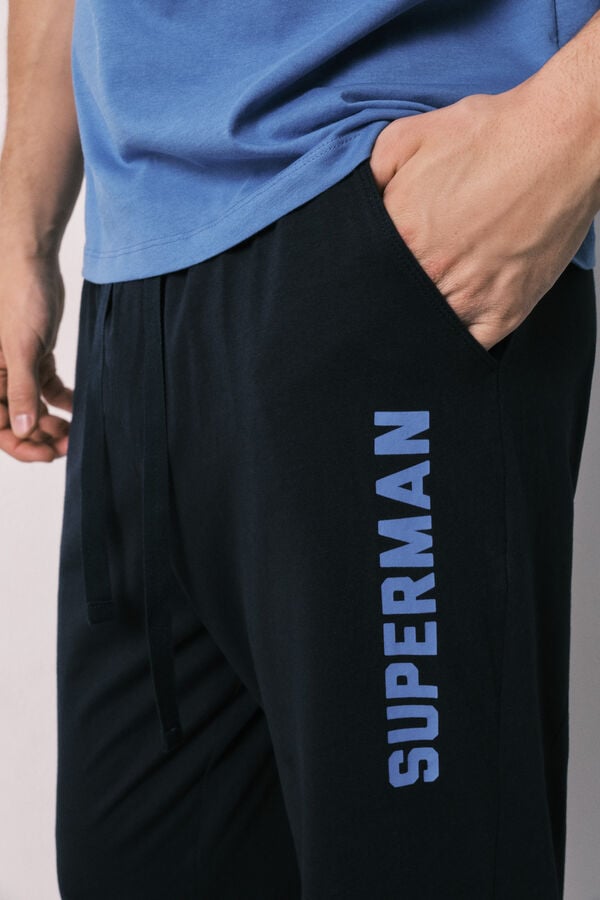Women'secret Pijama de homem comprido em 100% algod&atilde;o Superman azul