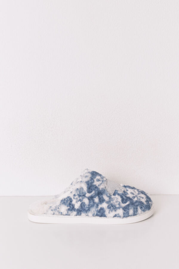 Women'secret Chinelos de quarto com remendo de borrego brilhante azul