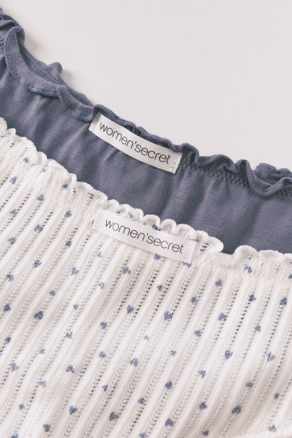 Women'secret Pack 2 cuecas largas em algod&atilde;o azul e estampado branco estampado