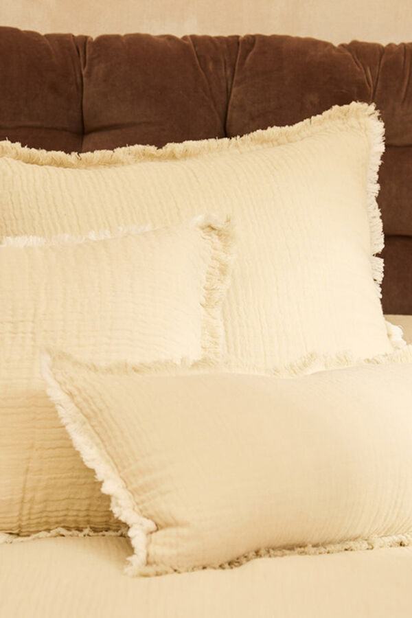 Calma House Capa de almofada quadrada de musselina de algod&atilde;o cru estampado