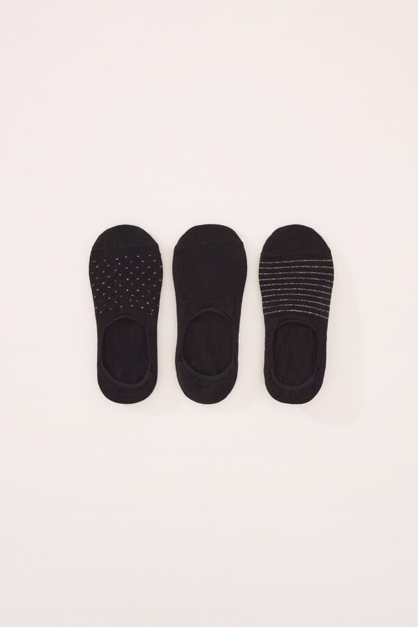 Women'secret Pack 3 meias invis&iacute;veis algod&atilde;o preto preto