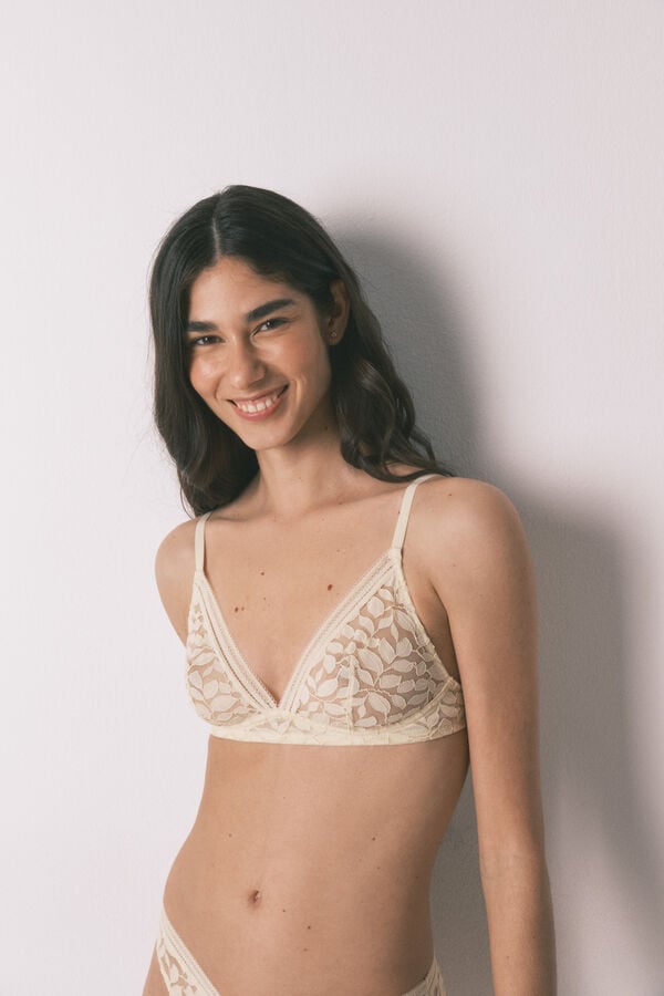 Women'secret Soutien triangular NATURAL em renda bege cru