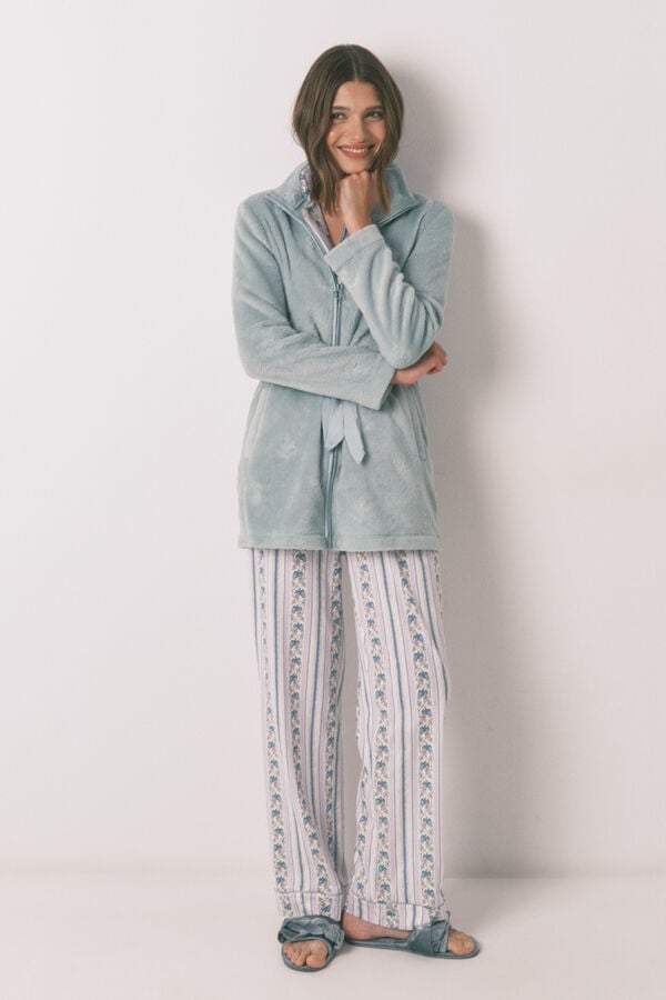Women'secret Robe midi de polar floral verde verde