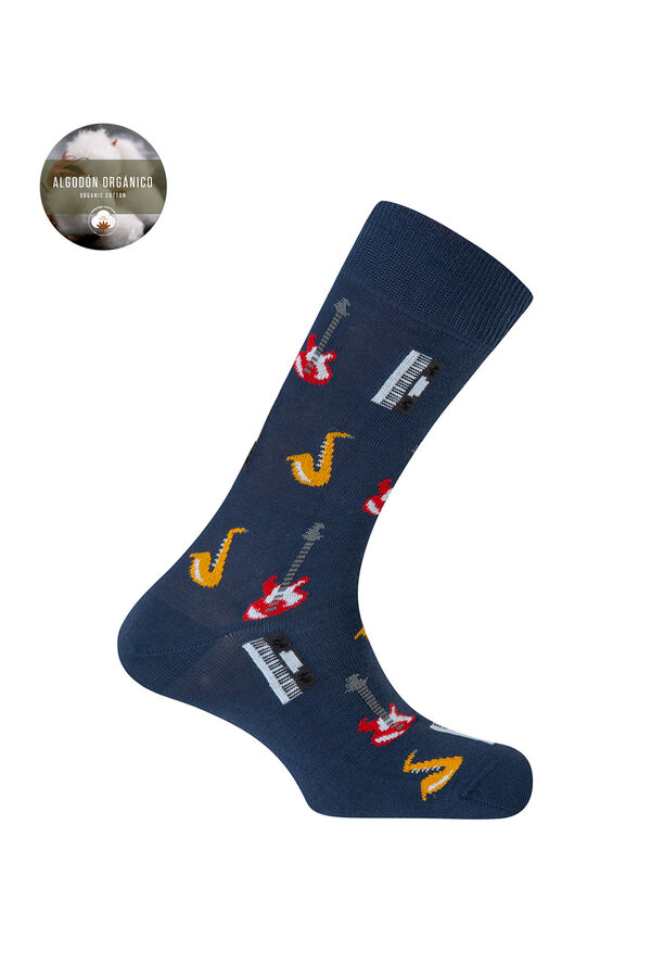 Punto Blanco Calcetines de algod&oacute;n org&aacute;nico instrumentos musicales azul