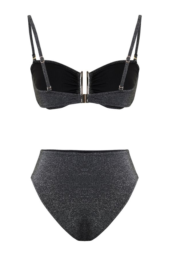 Trendyol Conjunto de biqu&iacute;ni bandeau de alto brilho preto