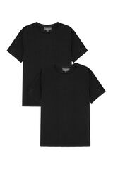 Bread & Boxers Pacote de 2 camisetas elásticas gola caixa de algodão orgânico com gola redonda preto