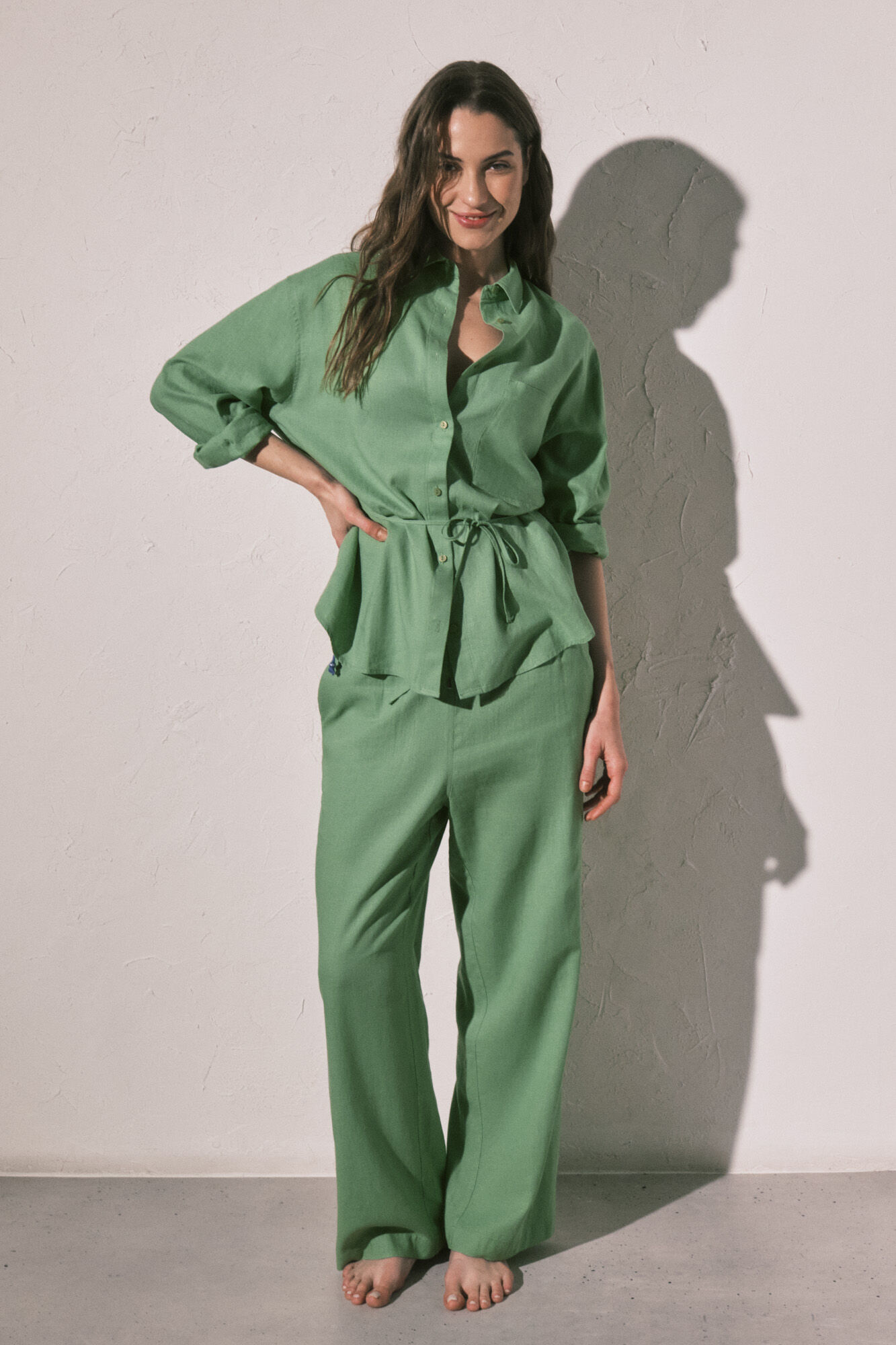 Women'secret Pantal&oacute;n largo lino verde