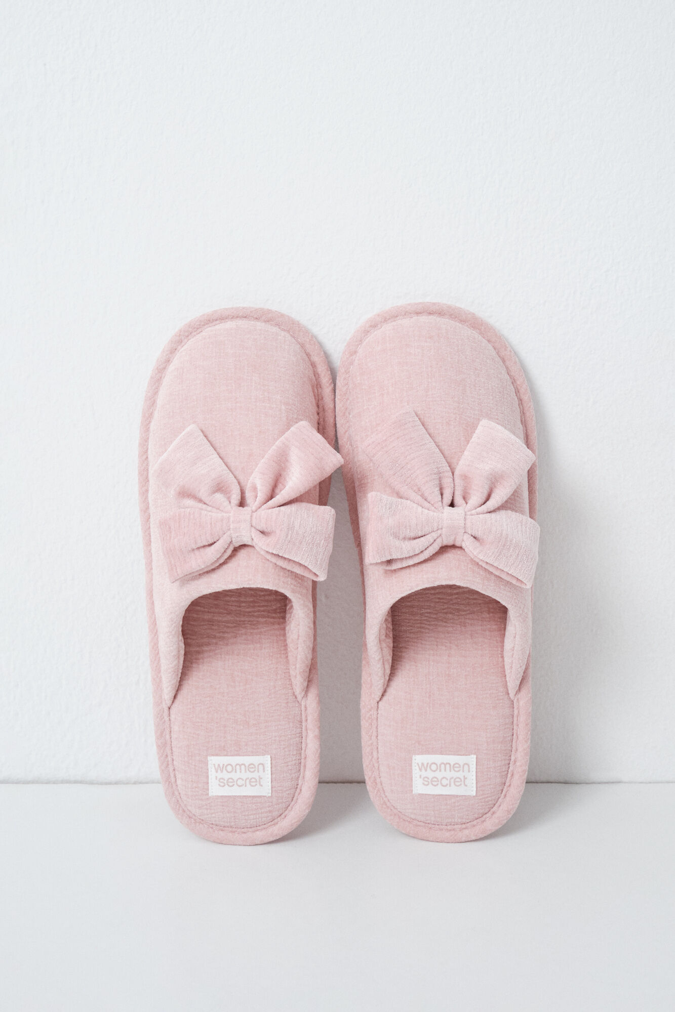 Women'secret Chinelos de quarto com la&ccedil;o em veludo rosa