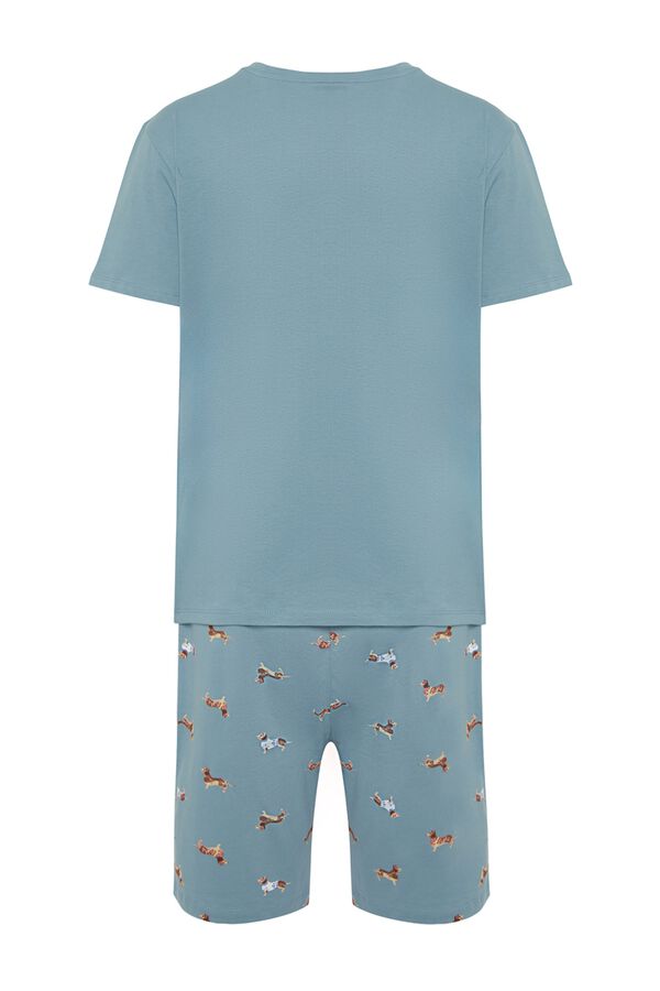 Trendyol Pijama de homem em algod&atilde;o estampado animal azul