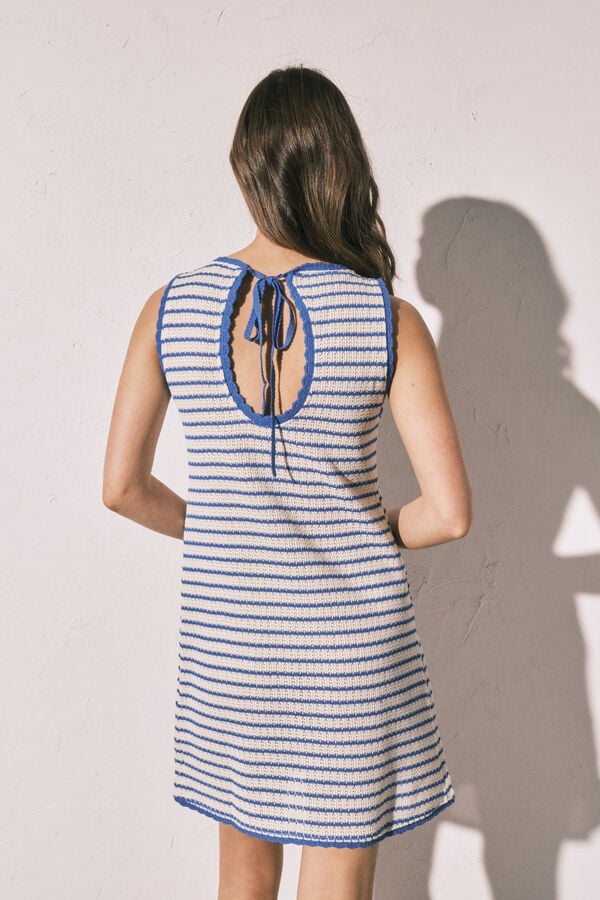 Women'secret Vestido curto em crochet de riscas azul