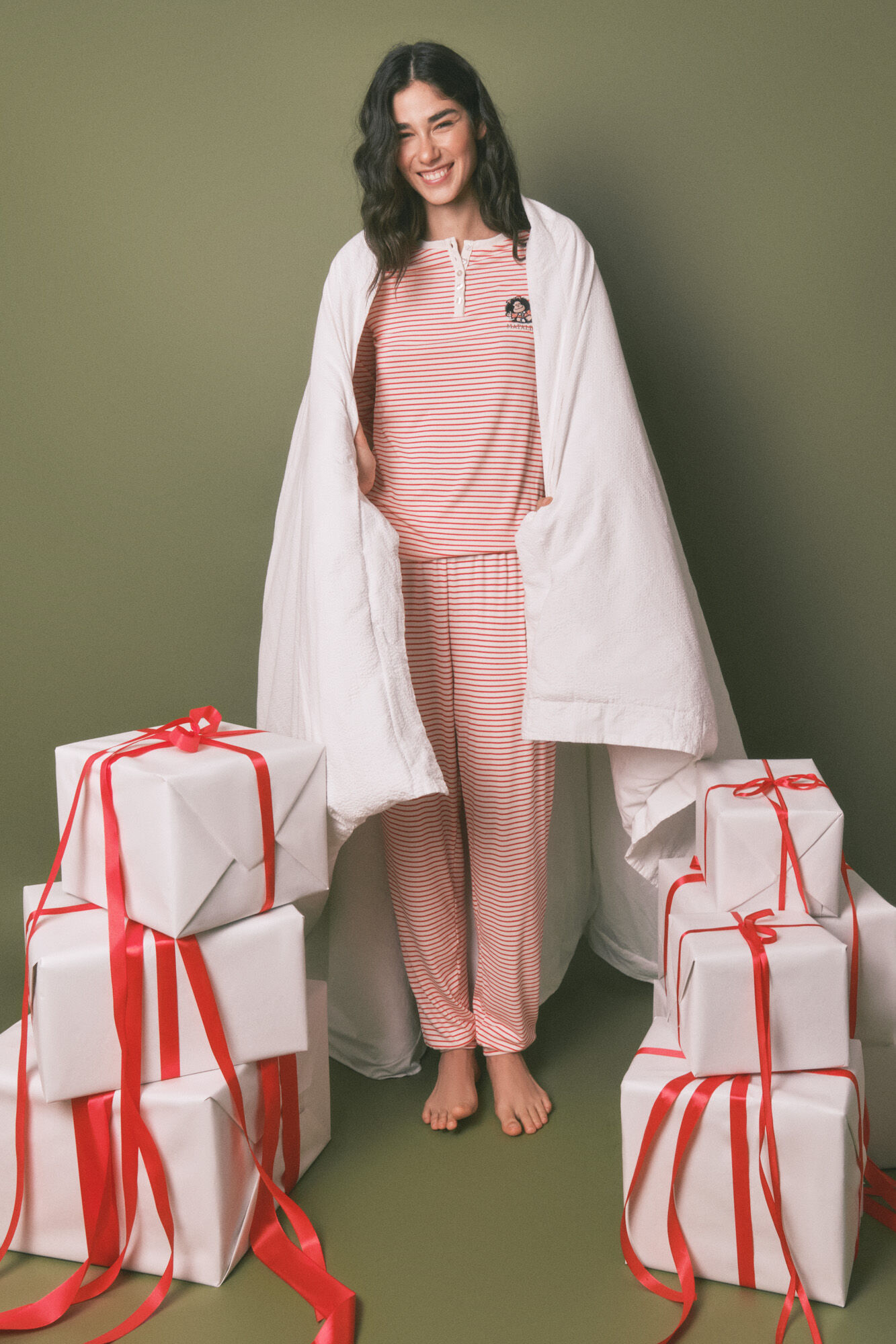 Women'secret Pijama largo punto extra suave rayas Mafalda 