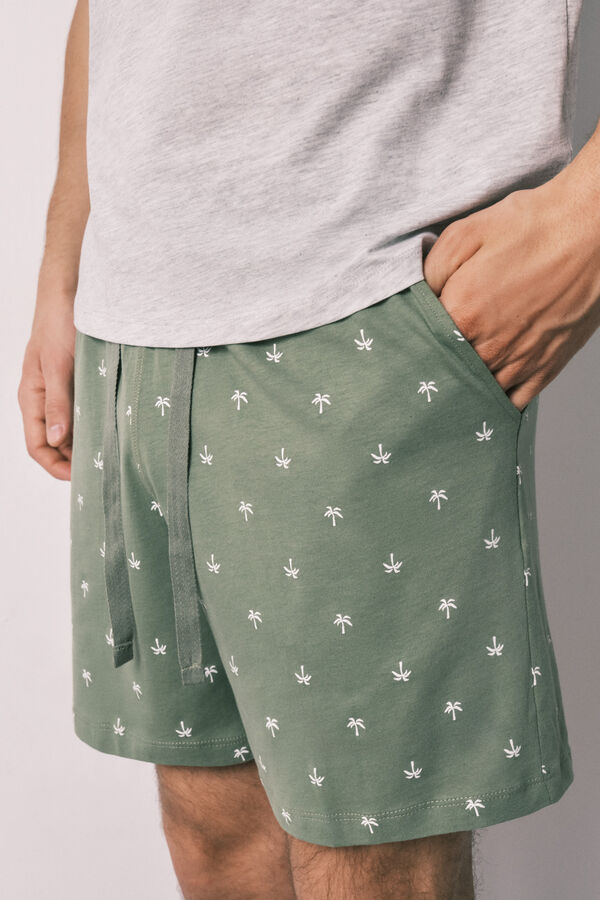 Women'secret Pijama curto de homem em algod&atilde;o estampado de palmeiras cinzento