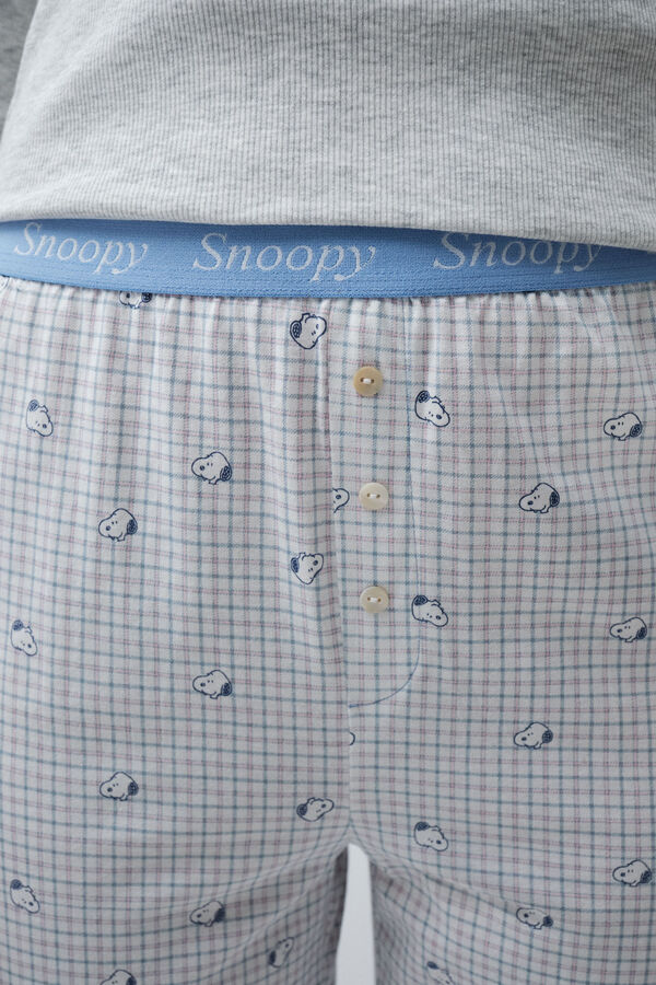 Women'secret Pijama comprido em algod&atilde;o Snoopy flanela cinzento