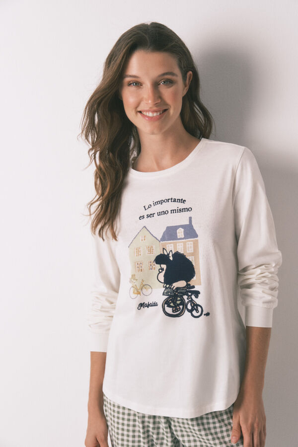 Women'secret Pijama comprido 100% algodão Mafalda branco bege