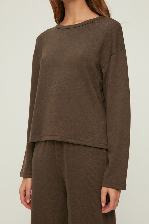 Trendyol Conjunto de pijama canelado marrom  cru