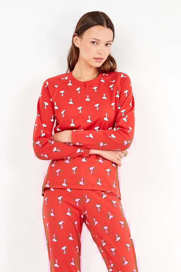 Gisela Conjunto de pijama de malha micro interlock com estampado do Snoopy branco