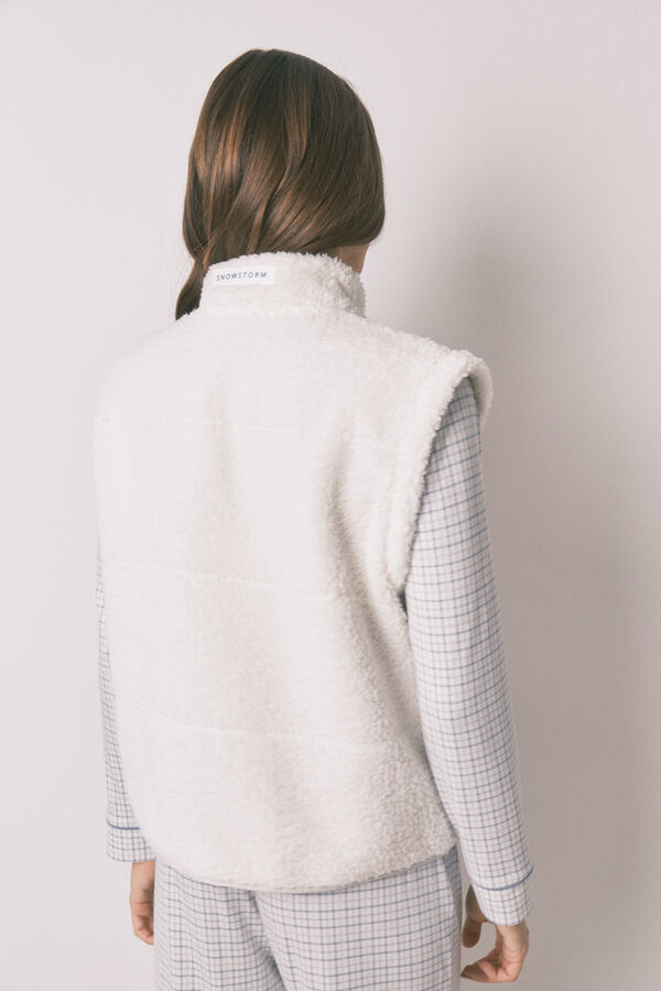 Women'secret Colete curto de pele de borrego branco bordado branco