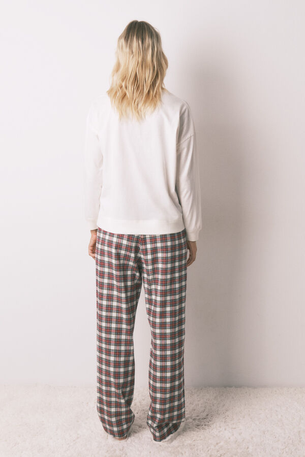 Women'secret Pijama de sweatshirt e calças xadrez bege