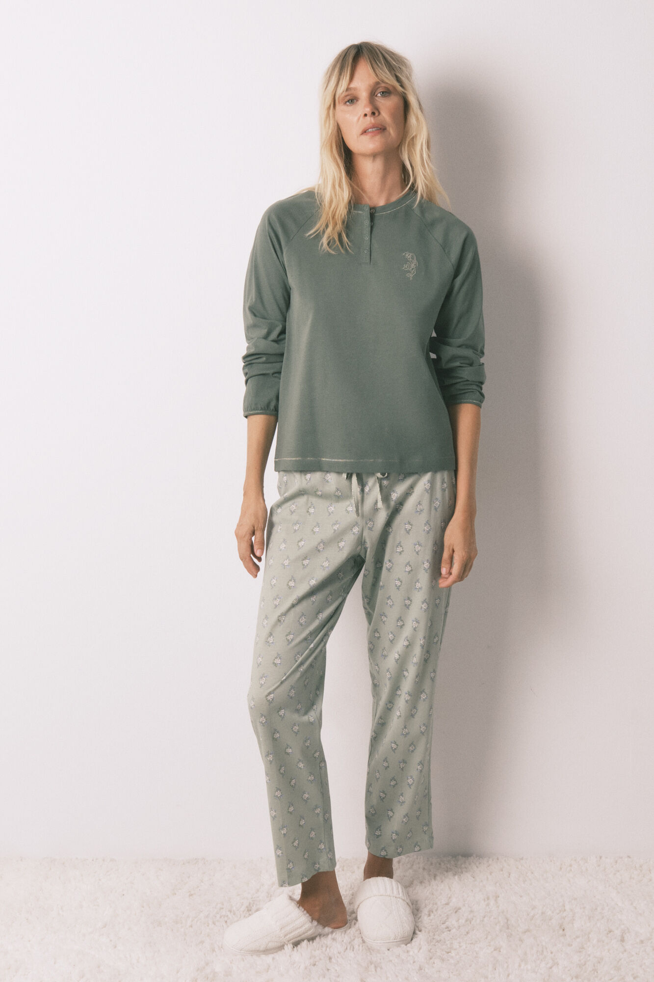 Women'secret Pijama largo algod&oacute;n pantal&oacute;n flores