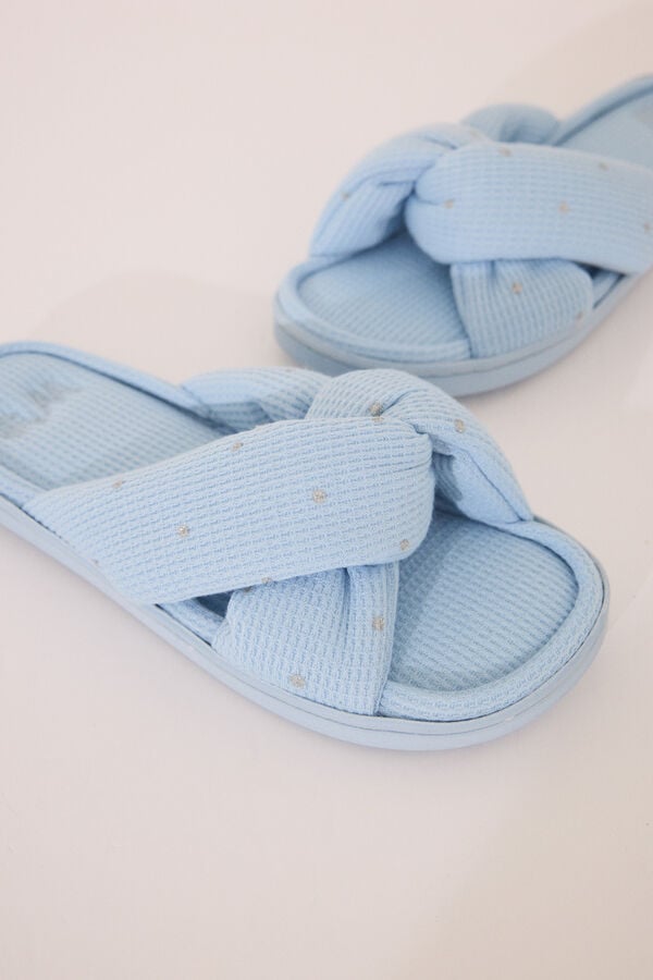 Women'secret Chinelo de banho waffle com nó azul  azul