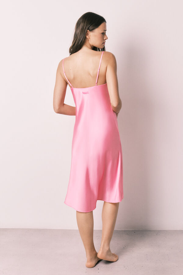 Women'secret Camisa de dormir midi de al&ccedil;as em cetim rosa rosa