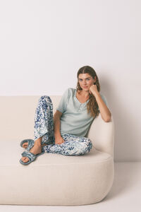 Women'secret Pijama de cetim viscose floral verde