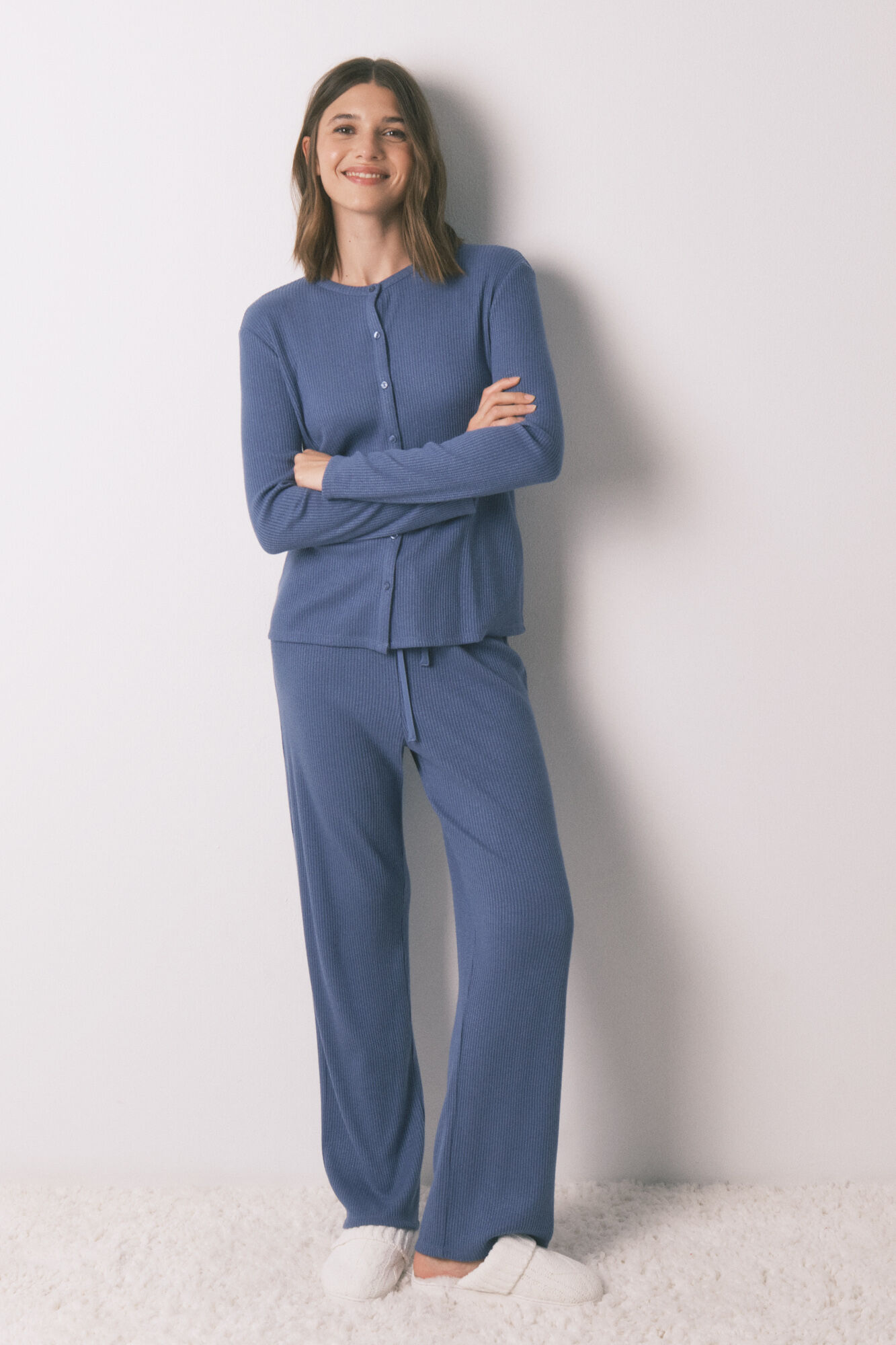 Women'secret Pijama largo canal&eacute; efecto brillo azul