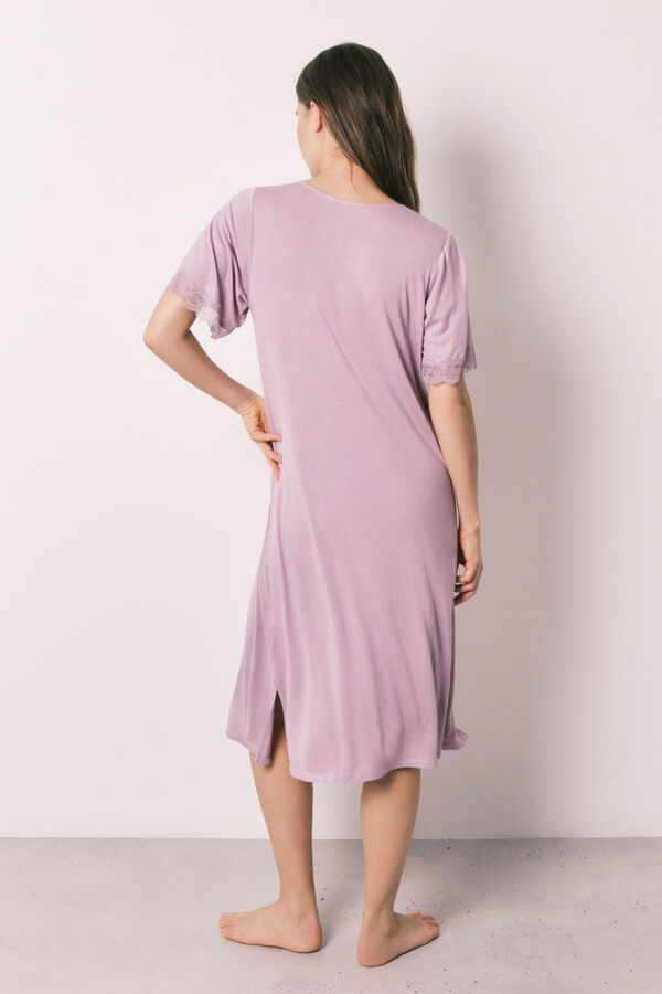 Women'secret Camisa de dormir comprida toque suave em viscose rosa rosa