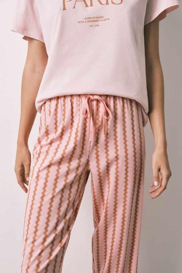 Women'secret Pijama capri em algod&atilde;o rosa ondas rosa