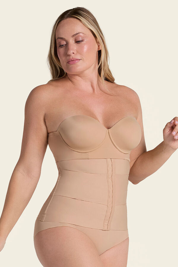 Leonisa Cinta de controle moderado com faixas anat&ocirc;micas bege