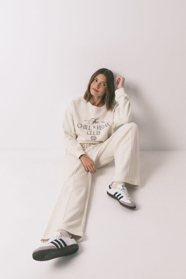 Women'secret Long white fine plush trouser beige