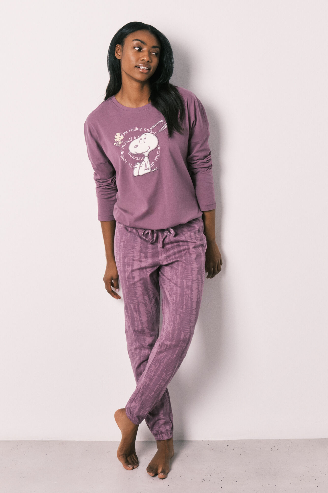 Women'secret Pijama largo morado algod&oacute;n Snoopy
