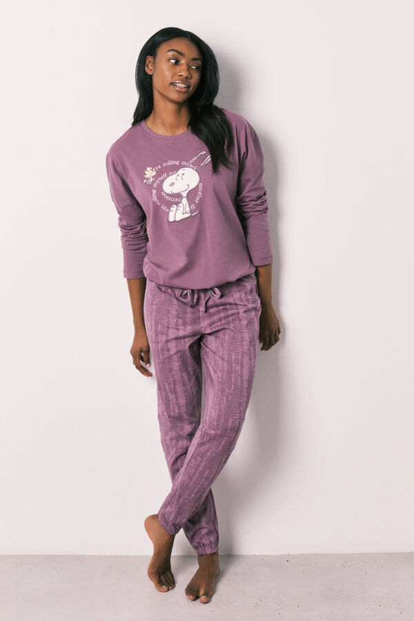 Women'secret Pijama comprido em algod&atilde;o Snoopy roxo rosa