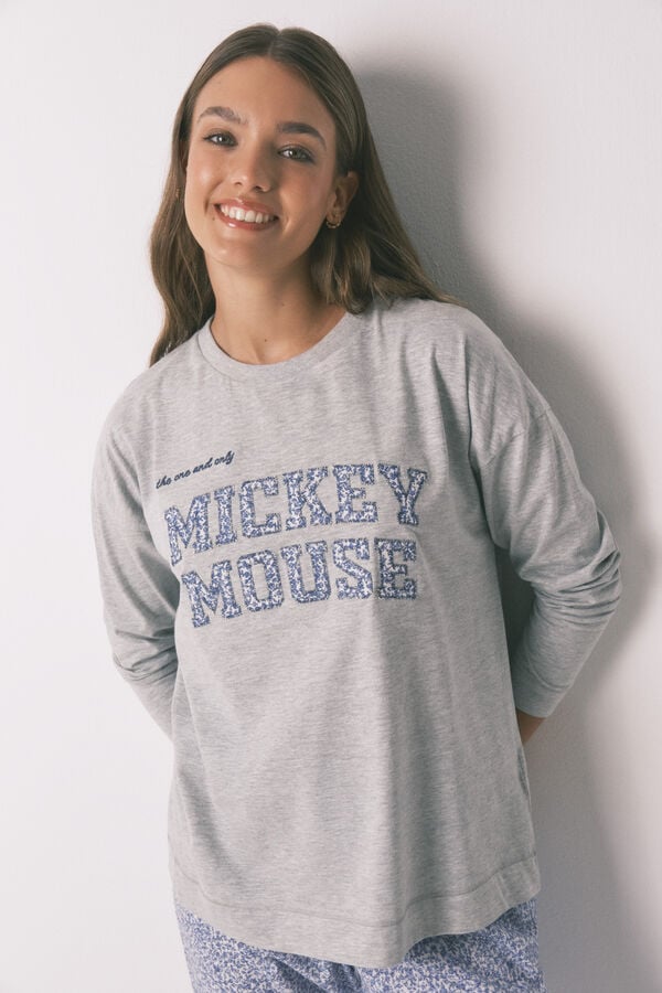Women'secret Pijama comprido em algodão da Mickey cinza  cinzento