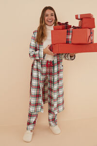 Womensecret Calças pijama xadrez 100% algodão vermelho castanho