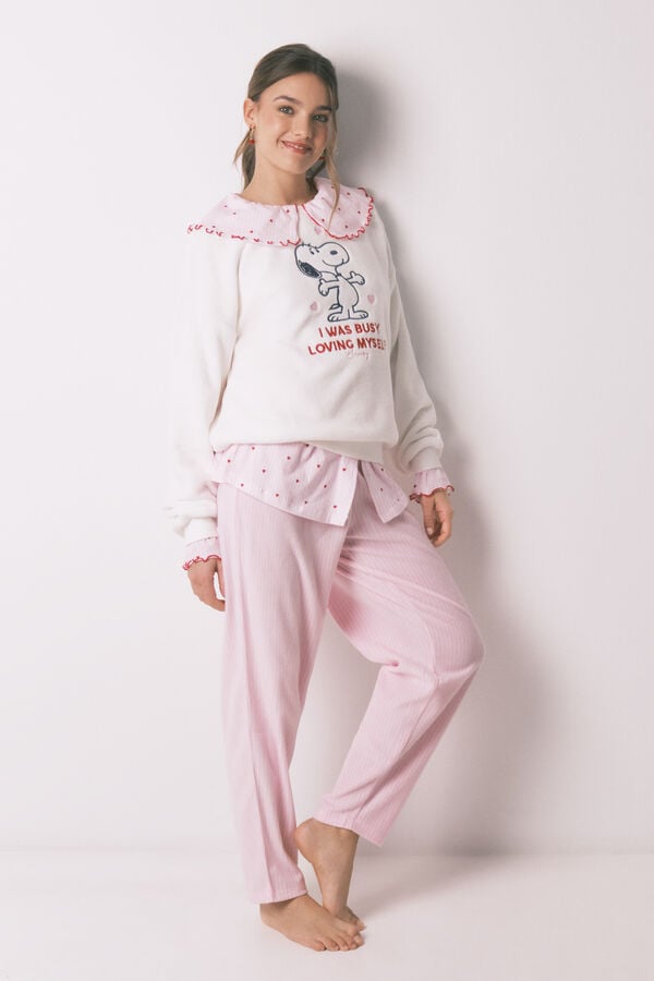 Women'secret Pijama comprido em polar Snoopy bege