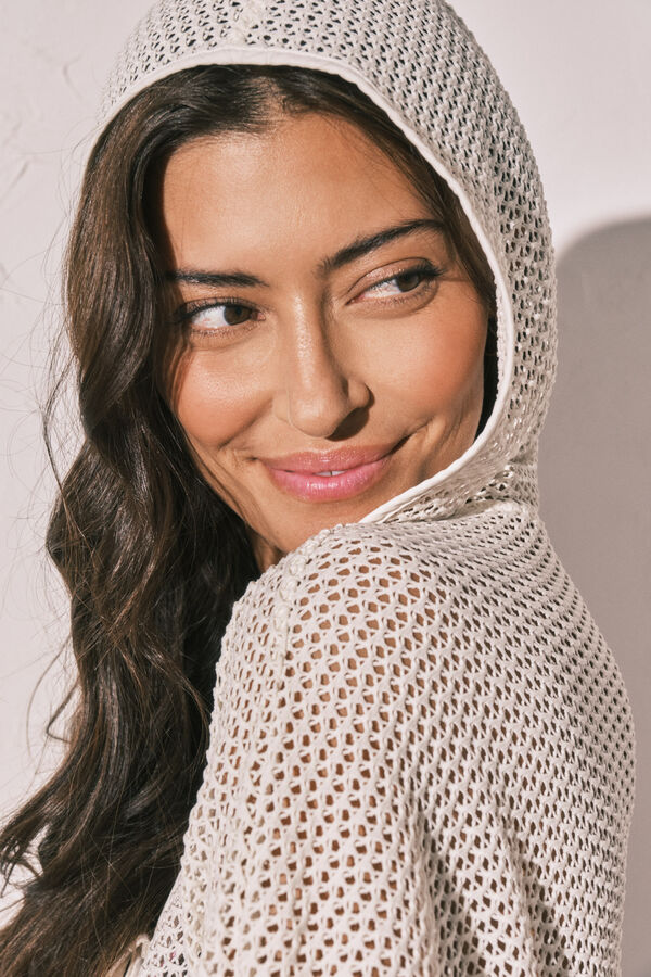 Women'secret T&uacute;nica curta com capuz efeito rede bege bege