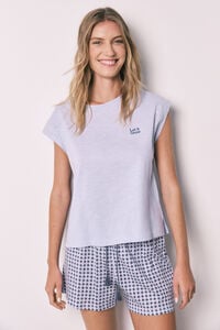 Women'secret Pijama curto em algod&atilde;o estampado lil&aacute;s