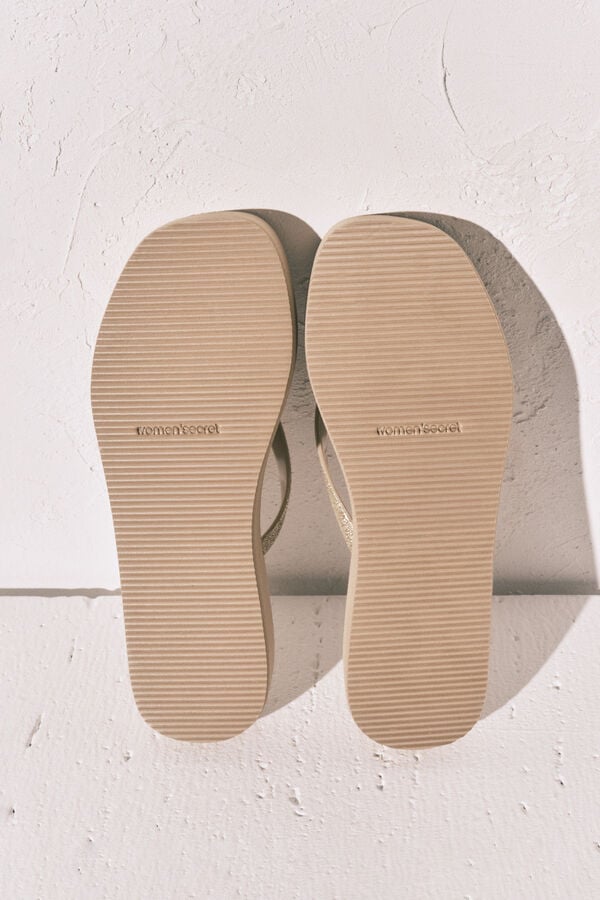 Women'secret Chinelos efeito juta com brilho amarelo