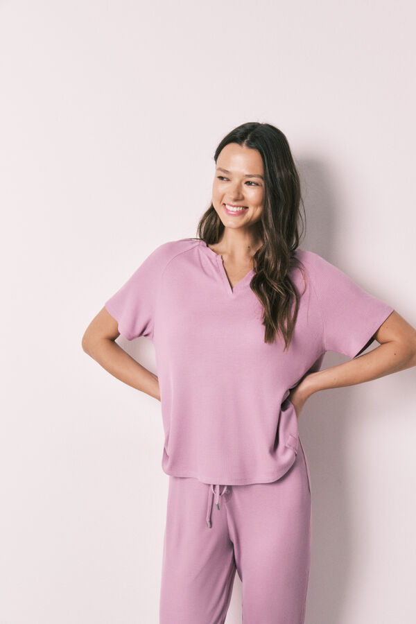 Women'secret Pijama Capri em tecido waffle rosa rosa