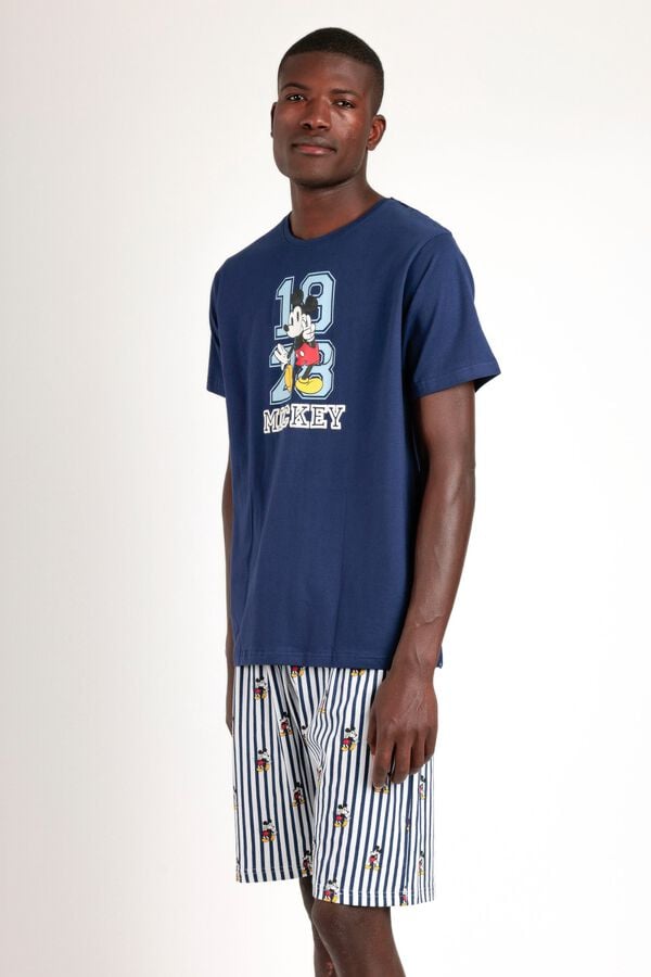 Admas Pijama curto de riscas Mickey Mouse azul