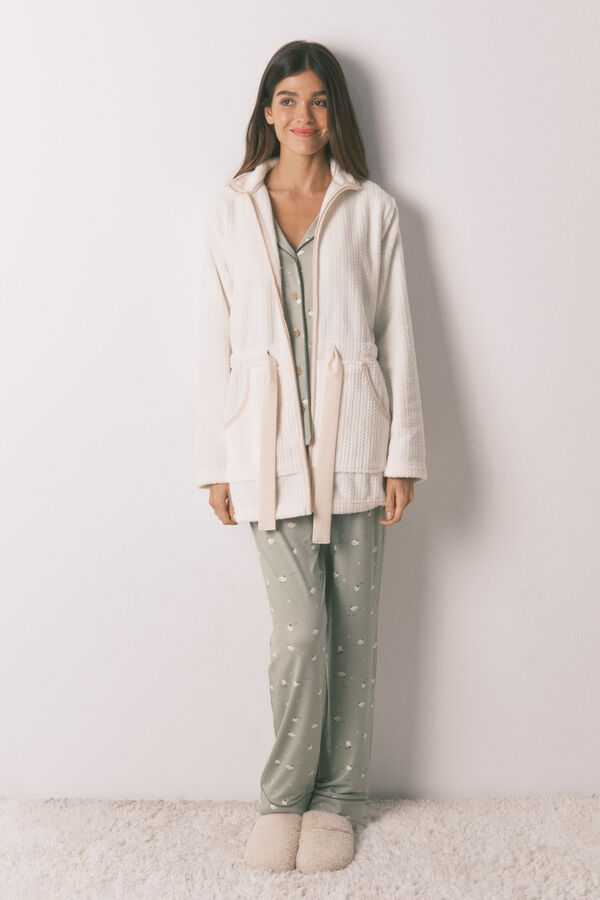 Women'secret Robe midi tecido polar branco bege