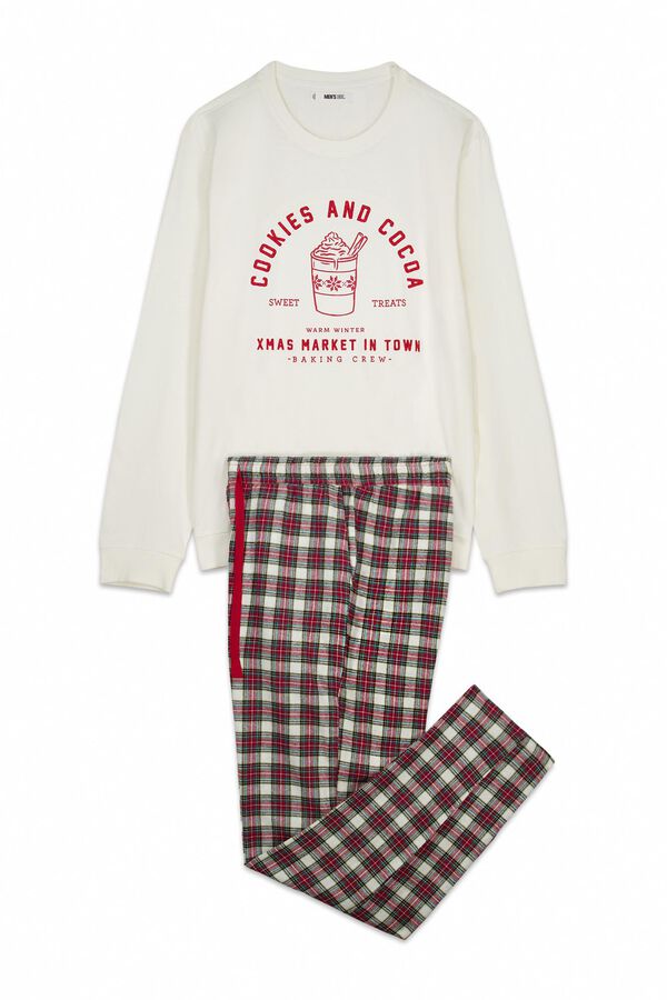 Women'secret Pijama de homem comprido 100% algod&atilde;o xadrez bege