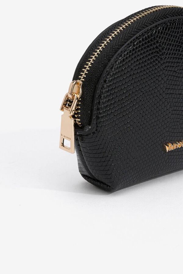 Vilanova Bolso efecto cocodrilo con cierre de cremallera superior. Dimensiones: 11 x 8 x 3 cm. black