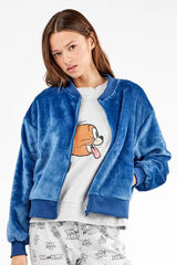 Gisela Casaco bomber feminina azul de pel&uacute;cia azul