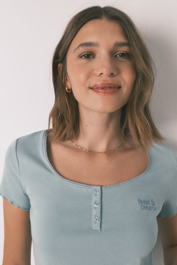 Women'secret T-shirt manga curta de algodão verde verde