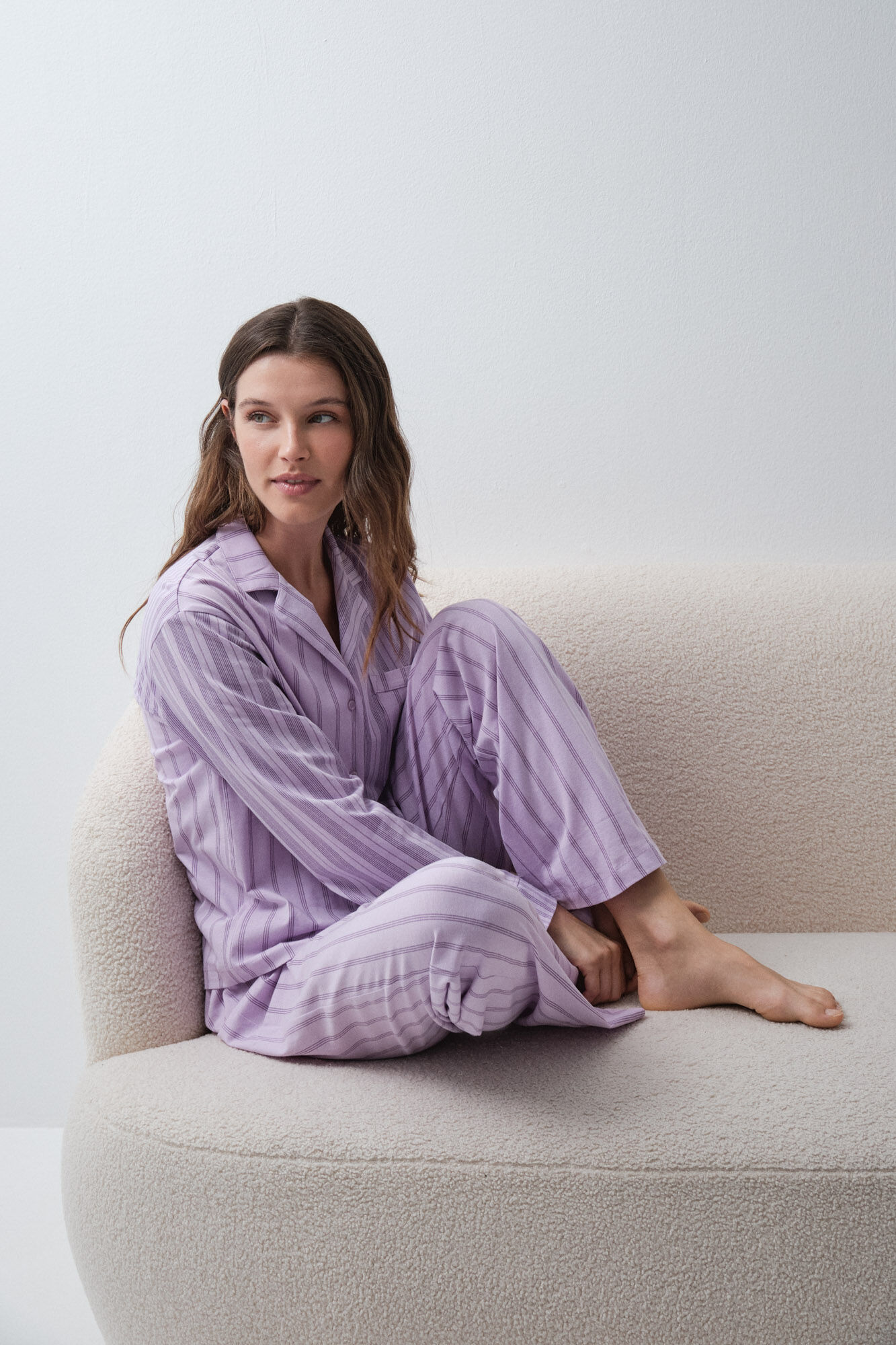 Women'secret Pijama comprido camiseiro de riscas lil&aacute;s