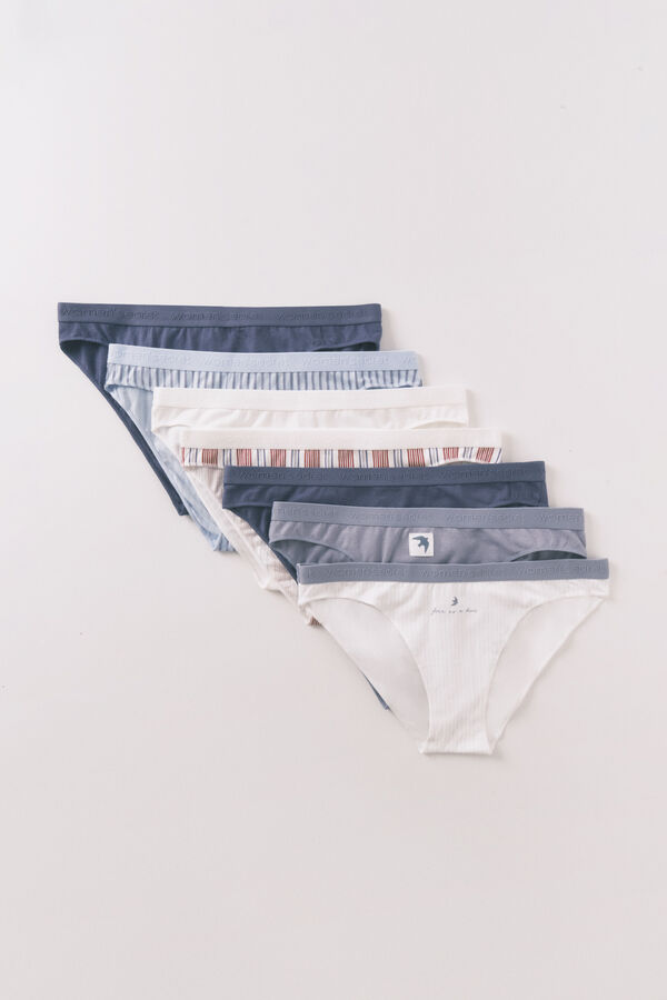 Women'secret Pack 7 bragas cl&aacute;sicas algod&oacute;n azul logo estampado